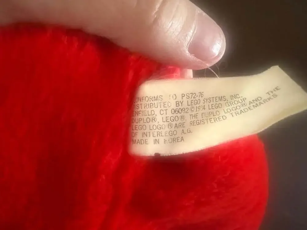 Vintage 1984 Lego Duplo Red Plush Bunny Rabbit Zipper Storage Bag with Keychain